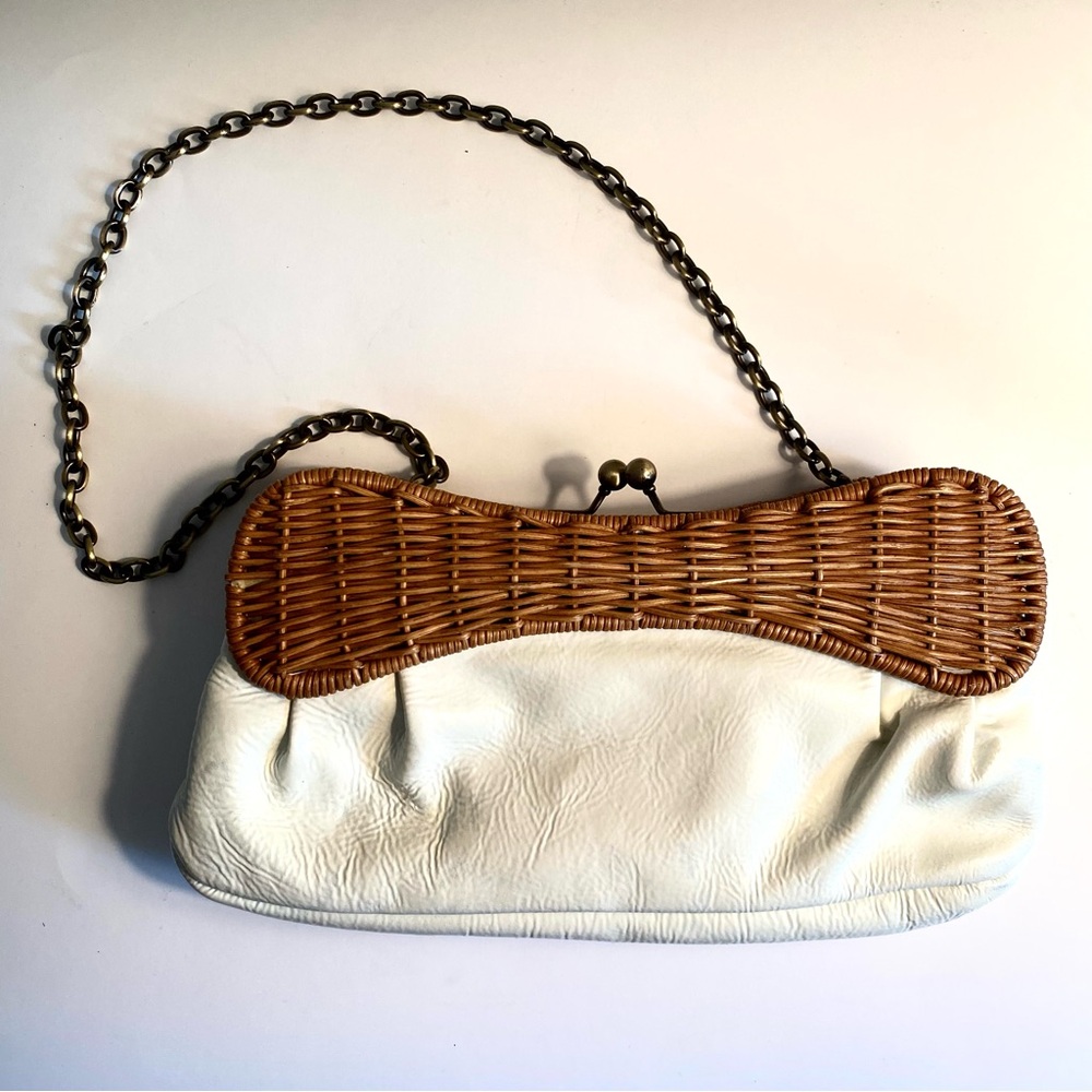Ava Rose White Leather and Rattan Handbag